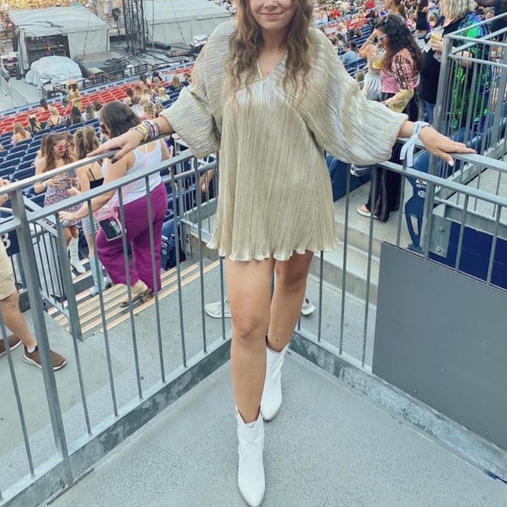 Nasty Gal Gold Shimmery Pleated Long Sleeve Mini Dress